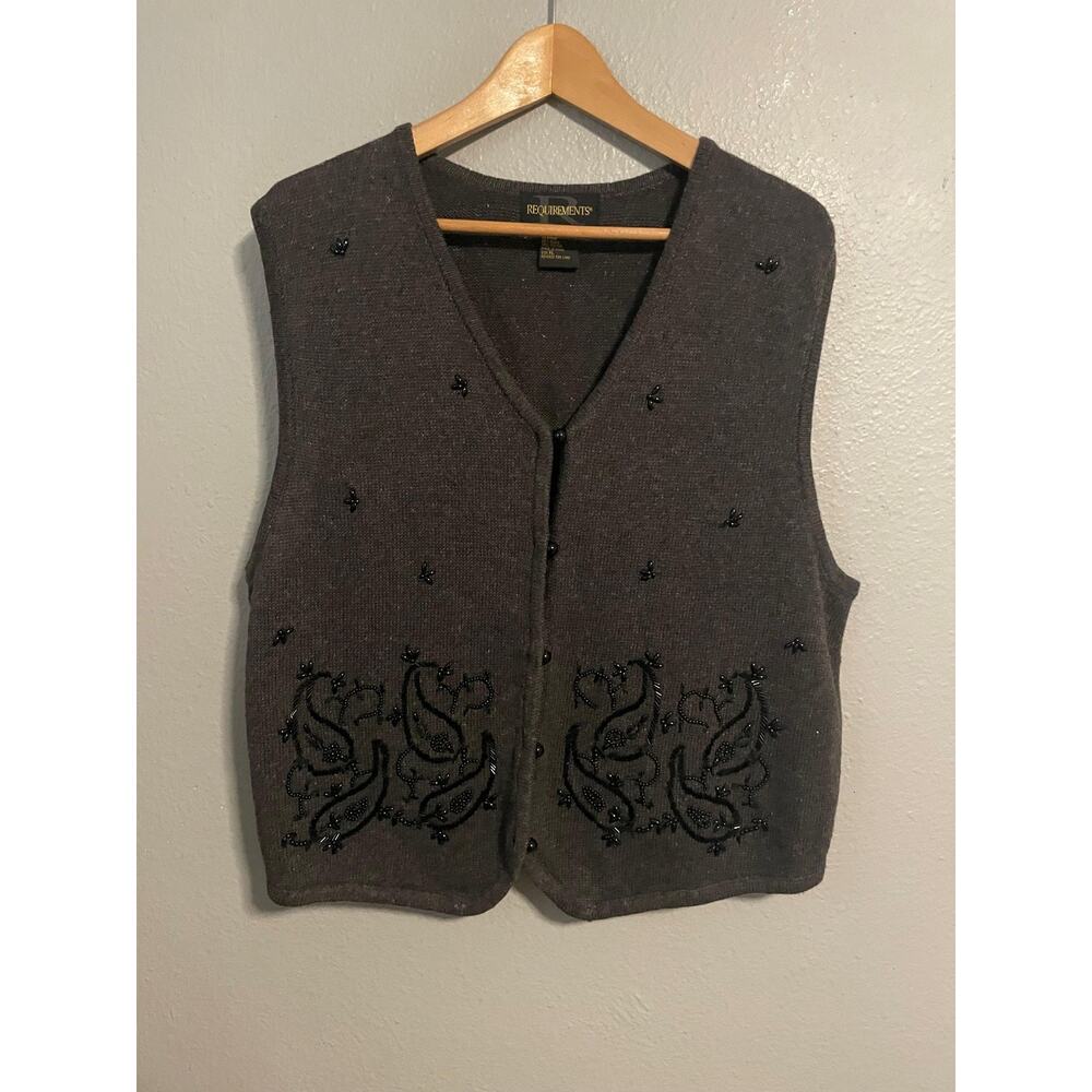 Vintage Requirements Sweater Vest Womens XL Gray Beaded Paisley Fairy Boho 90s